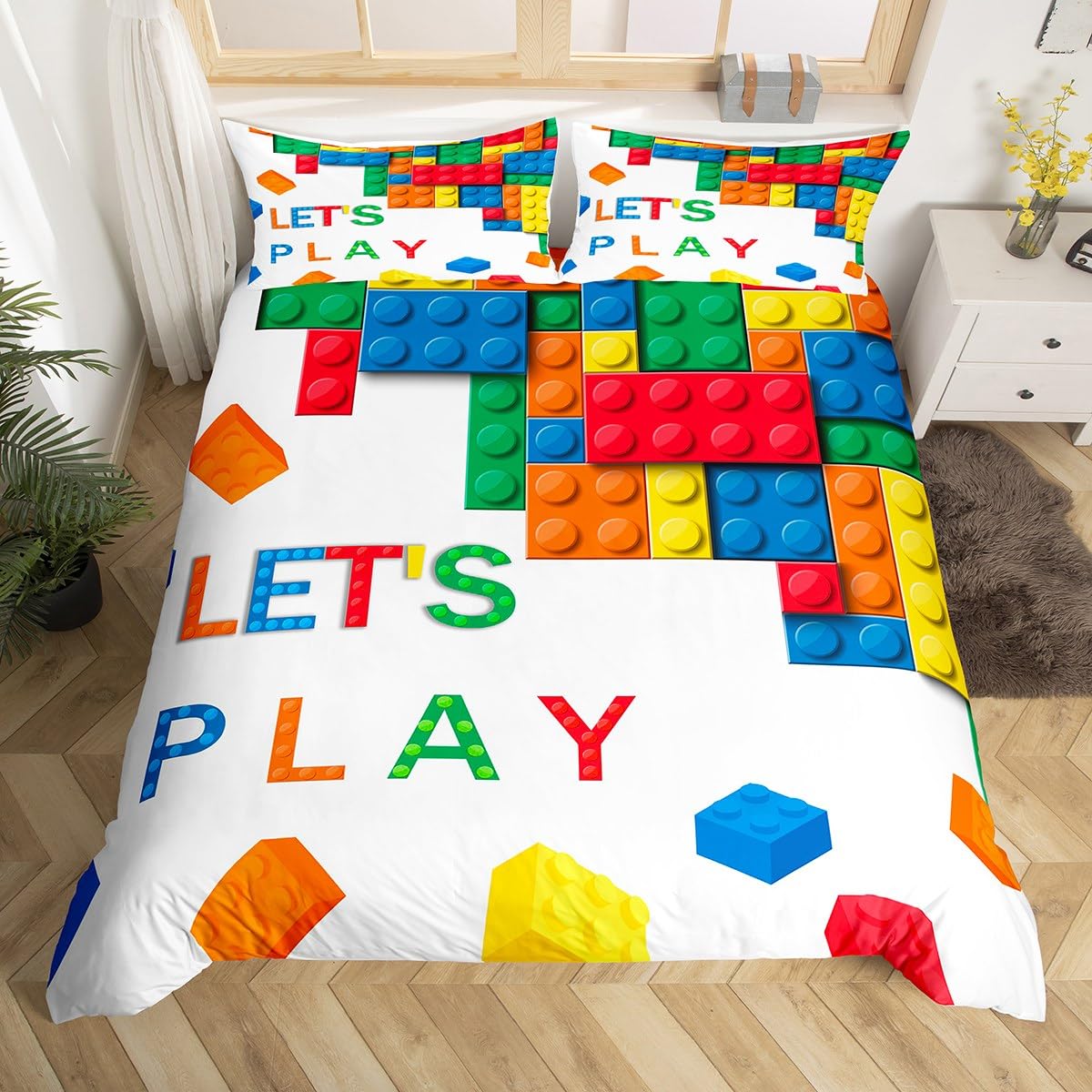 richhome Building Block Print Duvet Cover Super King Size Kids Brick Styles Bedding Set for Boys Teens Colorful Breathable Gaming Comforter Cover Set Room Decor