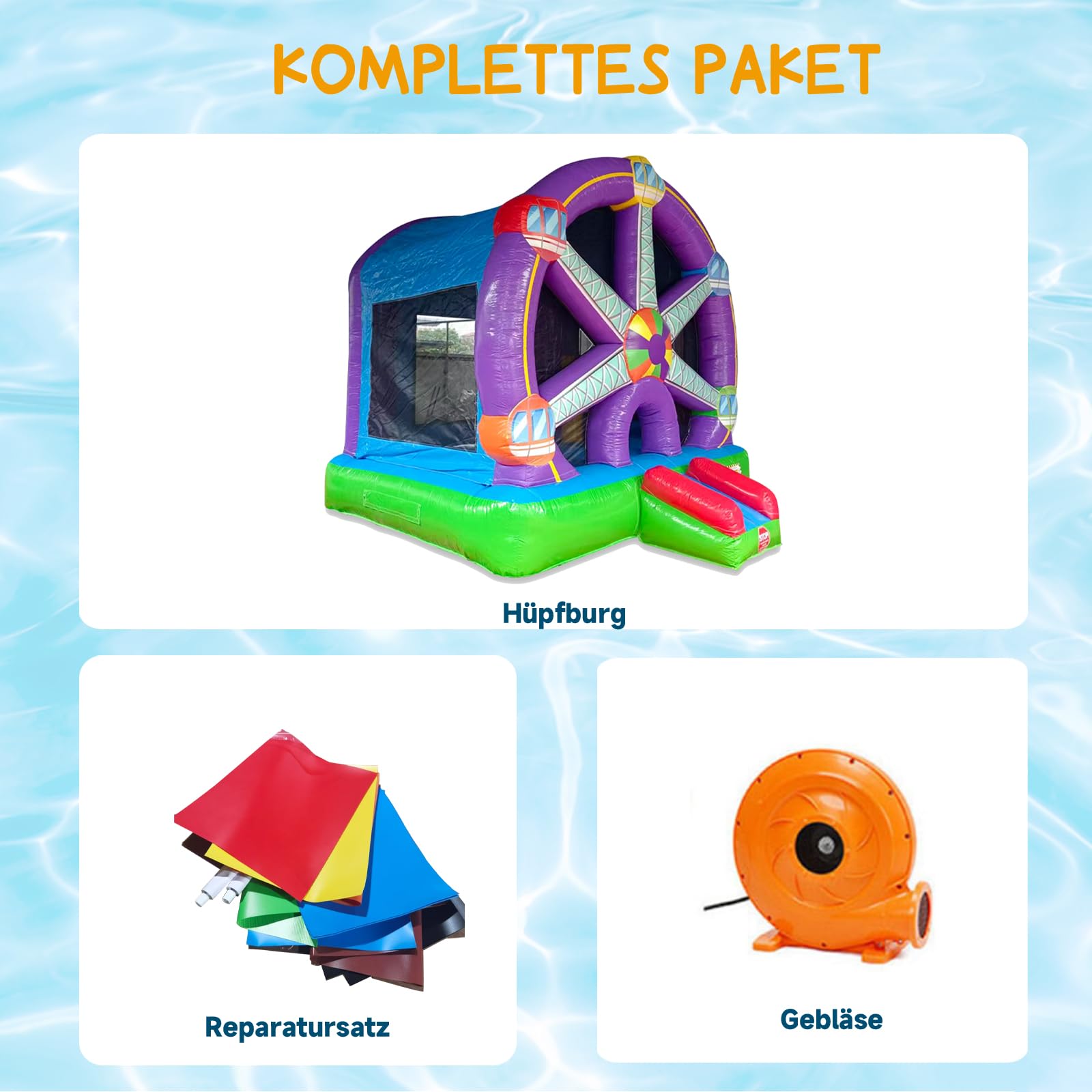 Profi Hüpfburg Riesenrad Thema 4,3x4m mit Rutsche & Gebläse 0,55mm PVC Spielhaus für 5-6 Kinder – Aufblasbares Event-Trampolin im Jahrmarkt-Design für Gärten Betonflächen und Rasenflächen