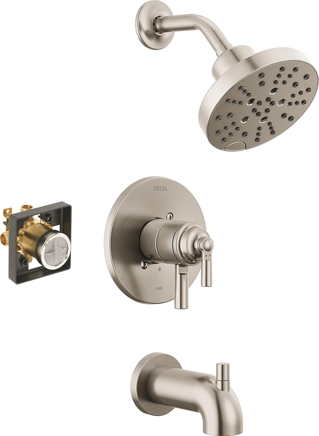 Saylor 17 Series Brushed Nickel Tub and Shower Faucet Combo with H2Okinetic Shower Head, Shower Trim Kit, Bathtub Faucet Set, Shower Tub Faucet, Stainless T17435-SS (Valve Included)