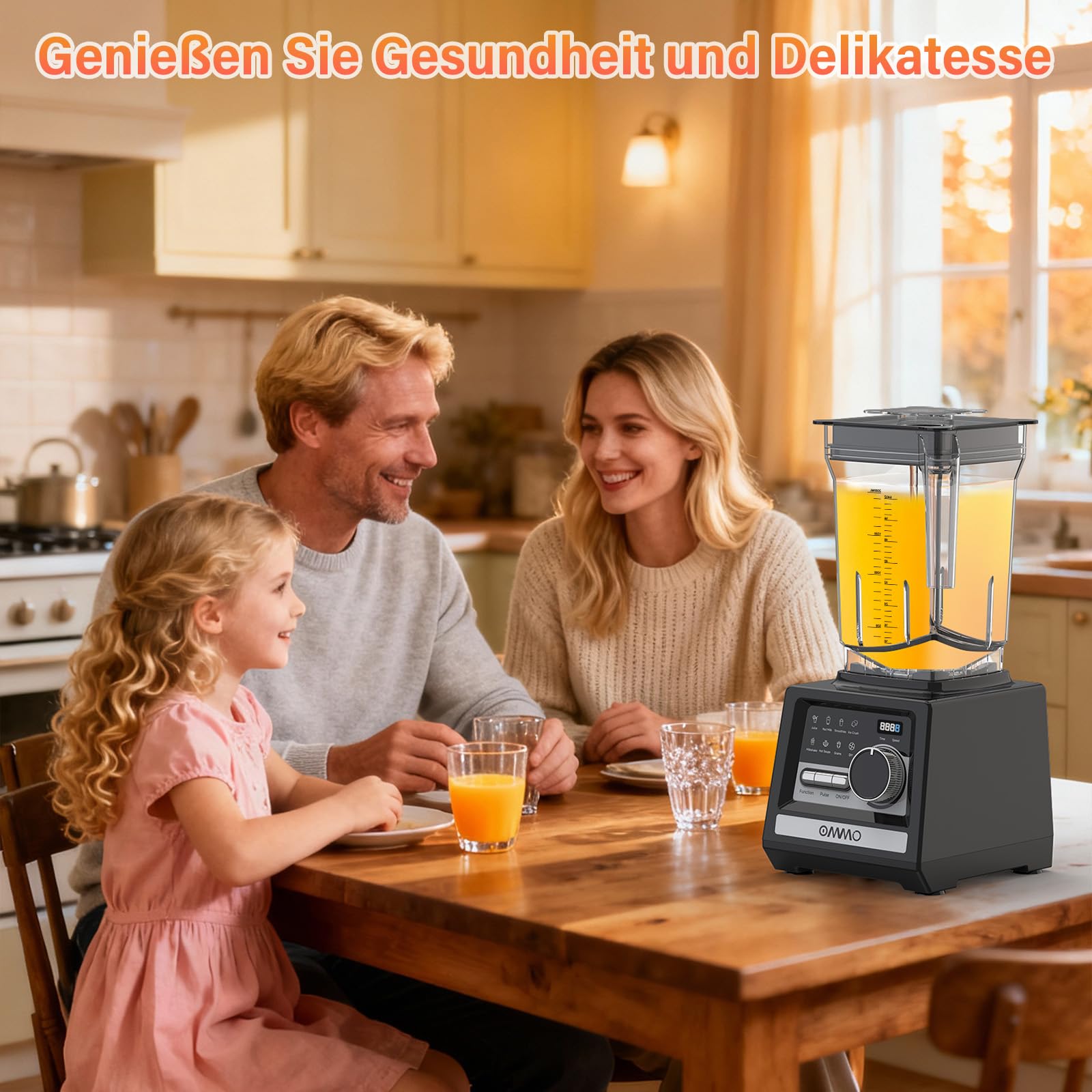 OMMO 2L Standmixer Hochleistungsmixer, Mixer Smoothie Maker mit 9 Geschwindigkeitssteuerungen für Eisbrechen, Milkshakes, Gefriergetränke und Obst, Max 1800W, BPA Frei
