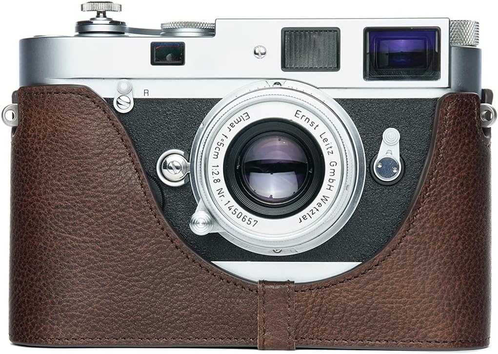 MP&M6 Case, BolinUS Handmade Genuine Real Leather Half Camera Case Bag Cover for Leica MP/M6/M4/M3/M2/M1/MDa (with Fast Film Processor) Film Camera (Coffee)