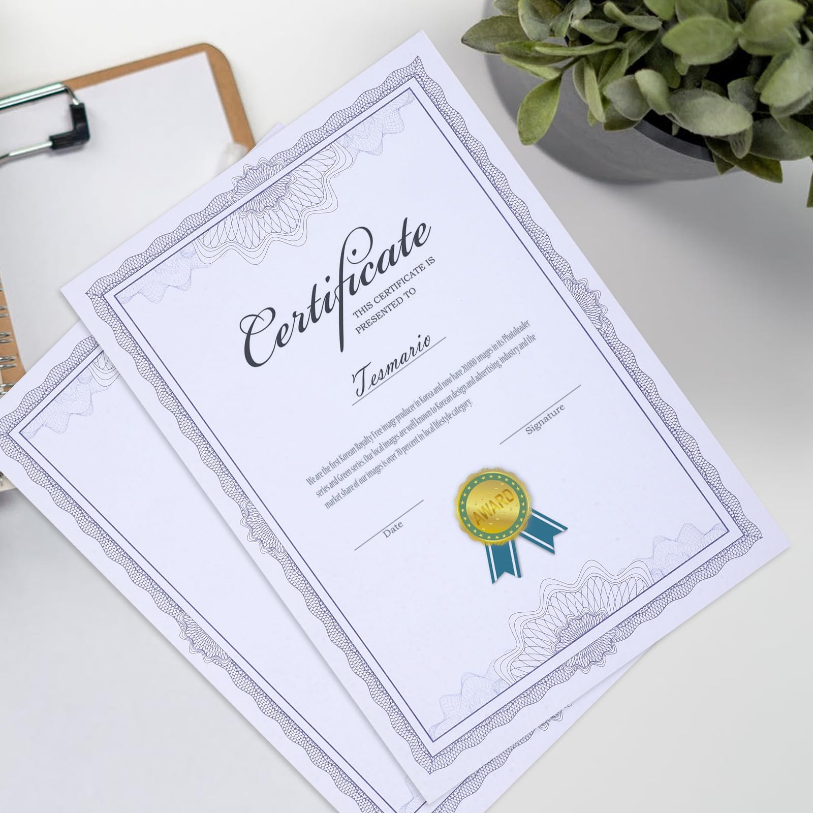 Mikikit Bedruckbares Zertifikatspapier Personalisierbar 50 Blatt für Ehrenurkunden und 150g Papierqualität mit Floralem Rahmen für Schul und Camp Auszeichnungen