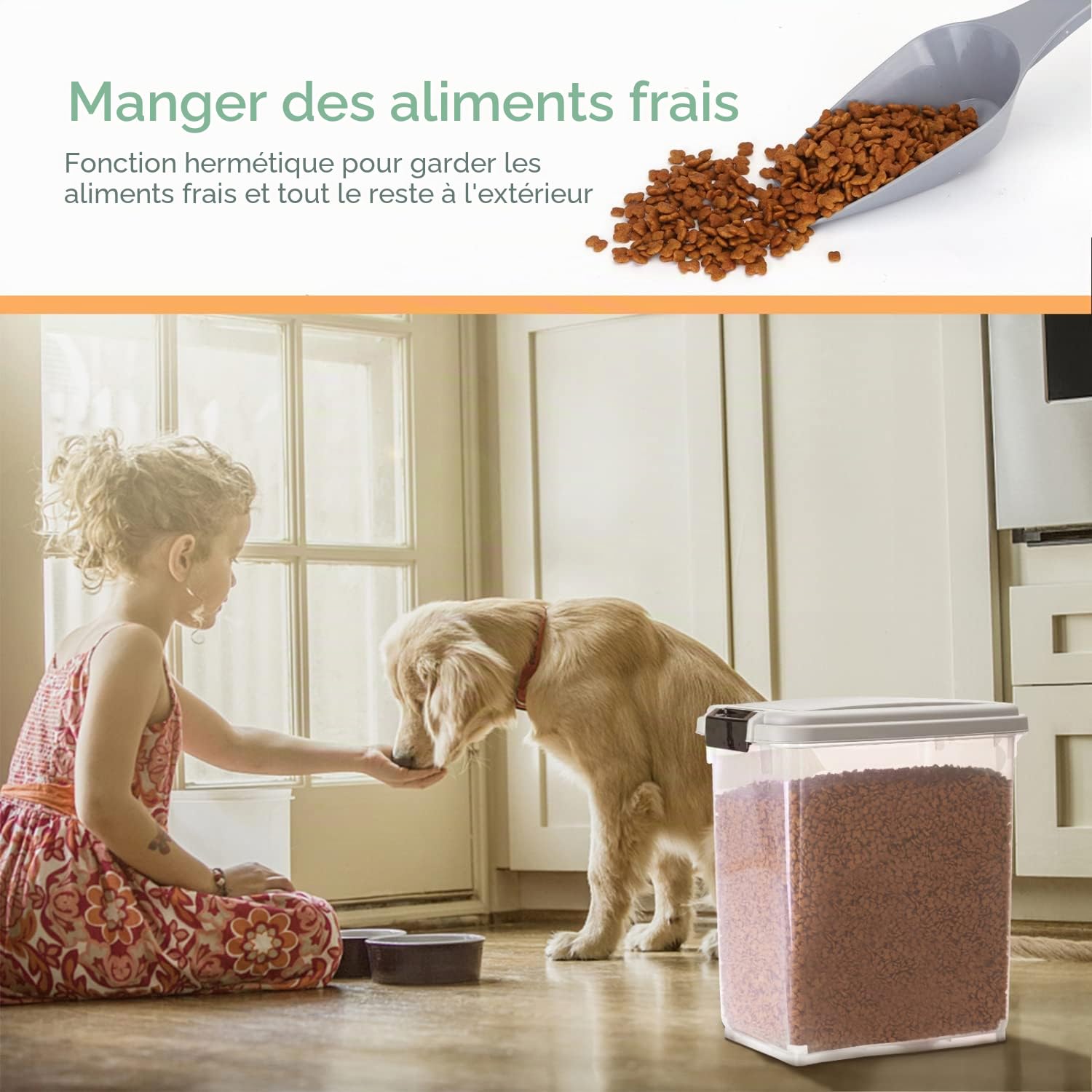 Nobleza - 2 Pièces Conteneur de Nourriture pour Animaux de Compagnie 20 L - Boîte Alimentaire avec Roulettes， Couvercle Rabattable， Hermétique， Roues et Pelle， pour Nourriture pour Chiens et Chats