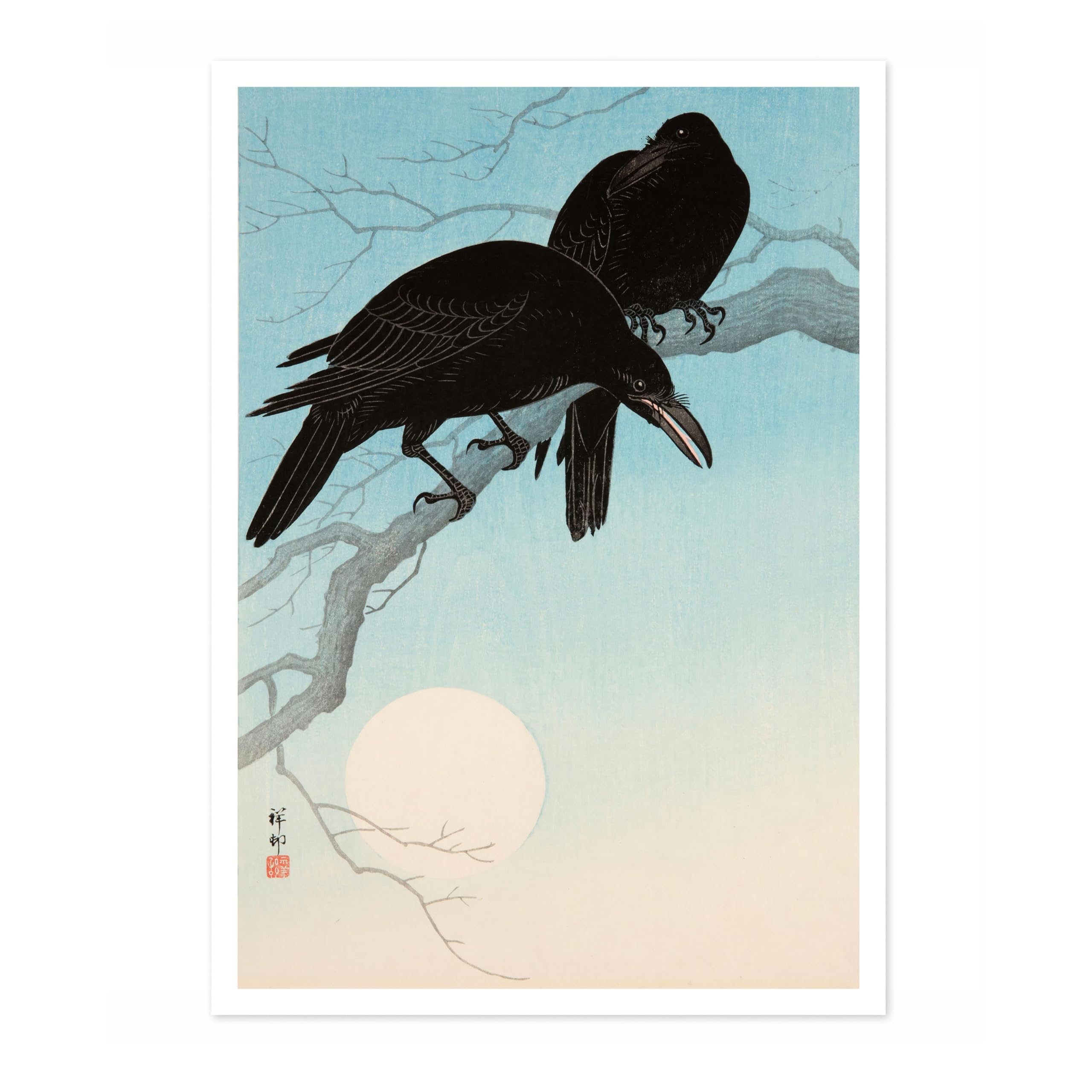 Crows In Moonlight Ohara Koson Poster, Japanese Woodblock Ukiyo-E Print, Vintage Bird Art Picture Animal Painting Wall Art Exhibition, Japan Birds Home Decor, A3 (Print Only) - 42x29.7cm — image 1