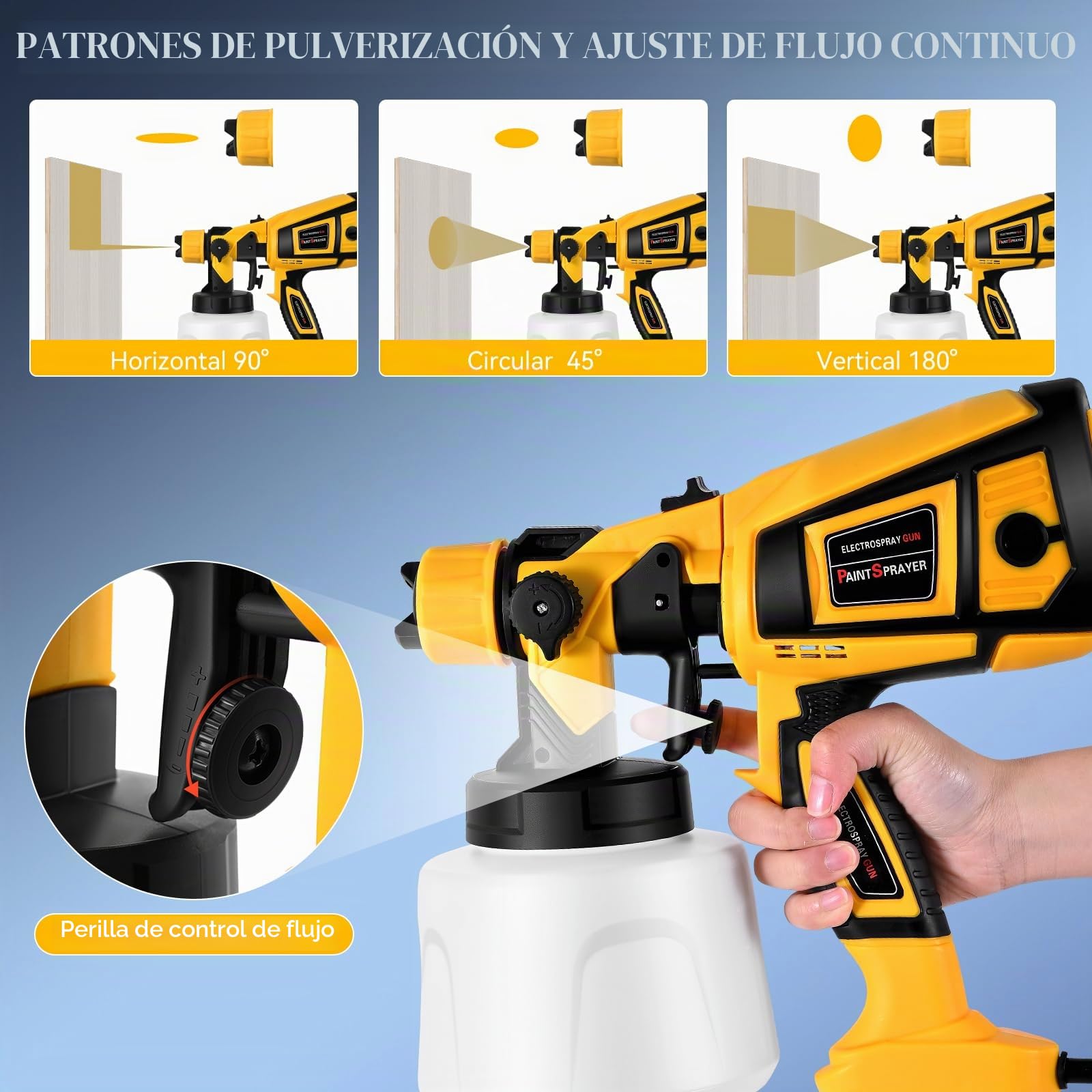 Pistola de Pintura Eléctrica HVLP 800W, 1400ML con Gatillo Bloqueable para Uso Continuo, 4 Boquillas & 3 Patrones para Paredes Vallas Muebles Techo, Sistema de pulverización de pintura2