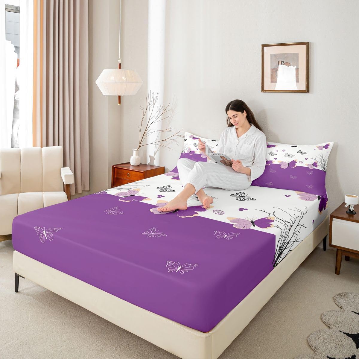 Erosebridal Butterfly Fitted Sheet Set Full Size for Kids Teens