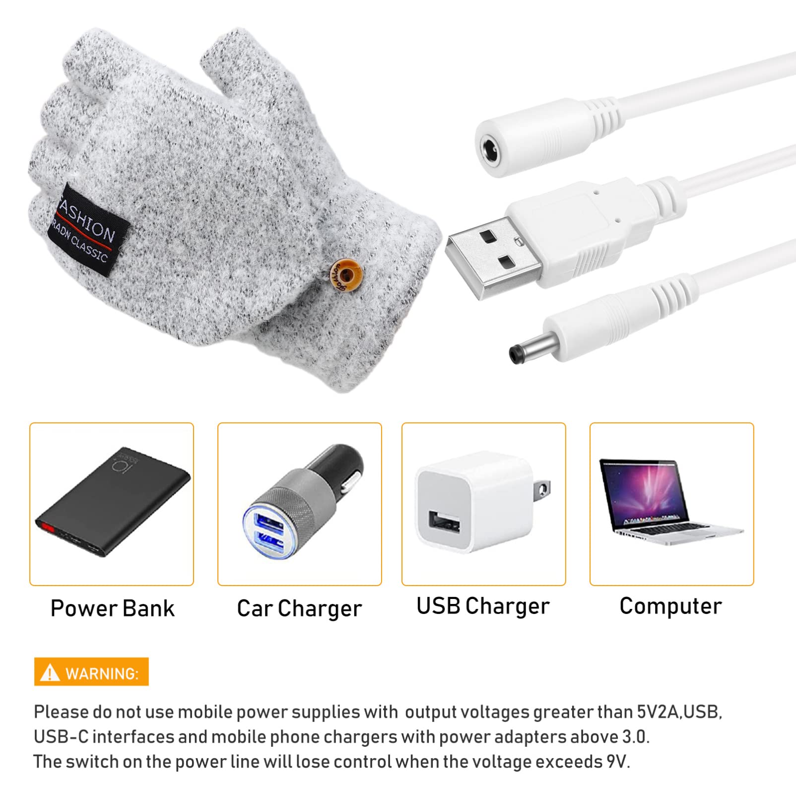 Podgrzewane rękawiczki USB: miękkie rękawiczki do pisania na drutach, zimowa rękawica grzewcza, ocieplane rękawiczki, pełne i półrękawice do podgrzewania dłoni 1 para/272/1010