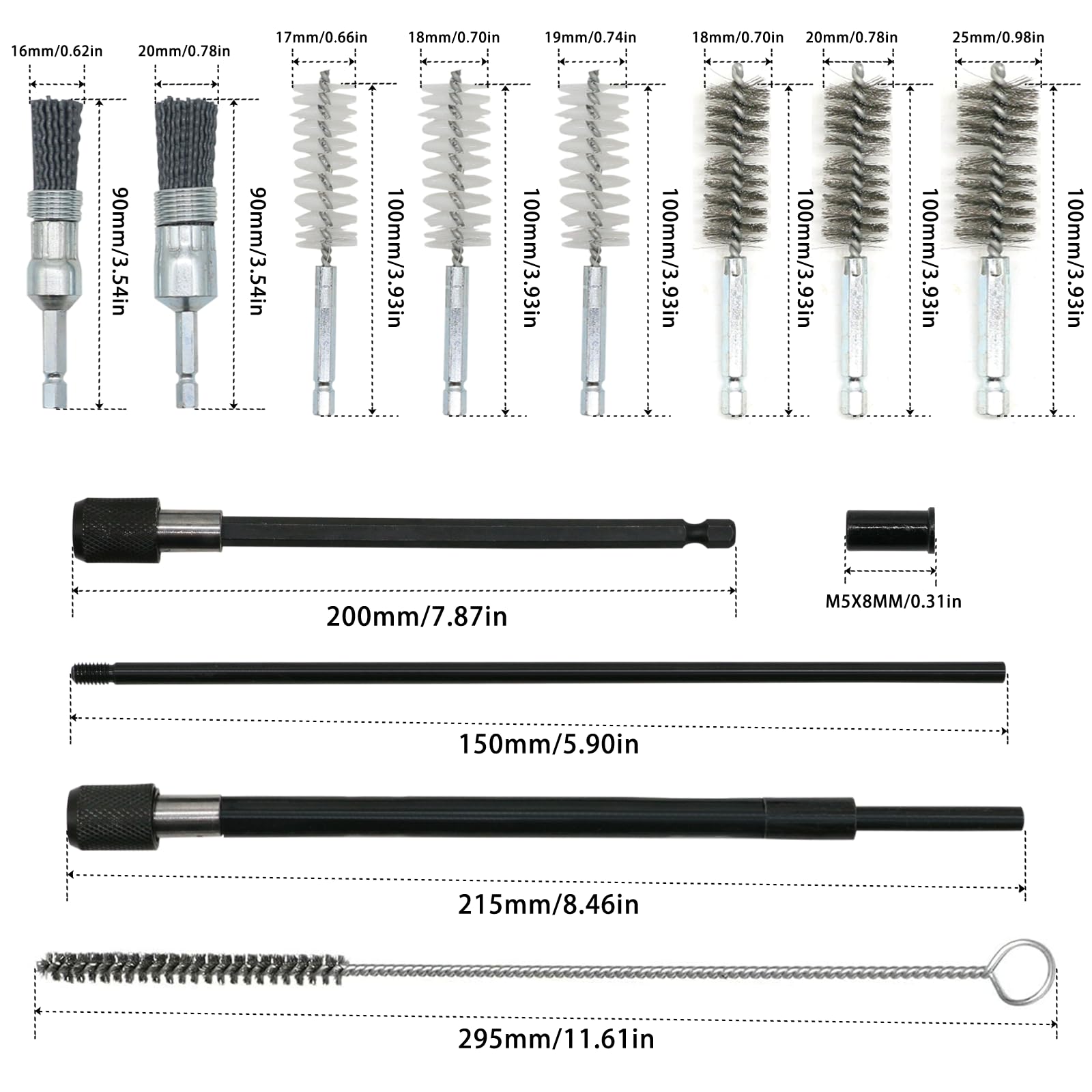 Kit Nettoyage Injecteur pour siège d'injecteur et Arbre d'injecteur 19 pièces, Buses d'injection avec brosses de Nettoyage en Fil d'acier et brosses en Nylon