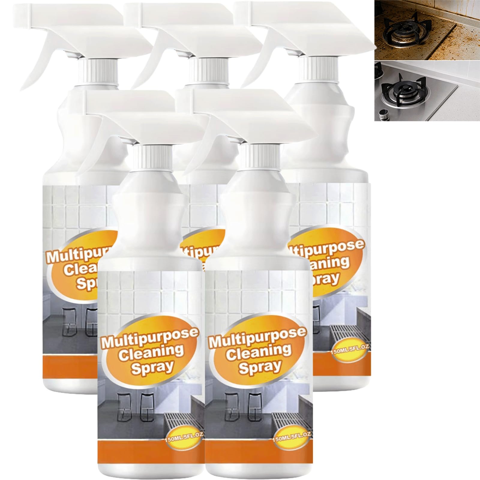 Spray detergente in schiuma da cucina multiuso, spray sgrassante per impieghi gravosi, potente rimozione del grasso, detergente multiuso, schiuma a bolle senza scrub, spray multisuperficie (5 pezzi)