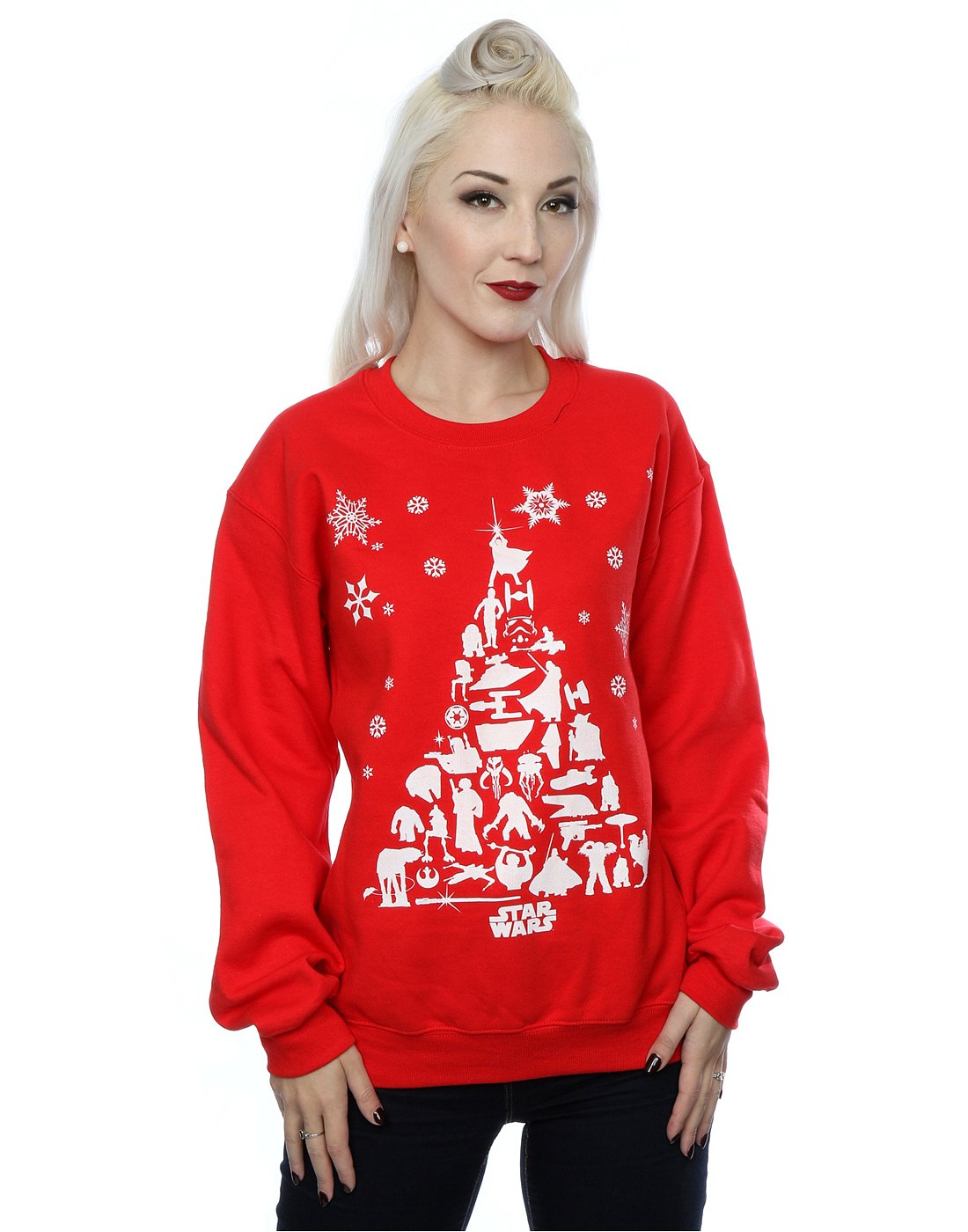Star Wars Women's Red Christmas Tree Sweatshirt Medium