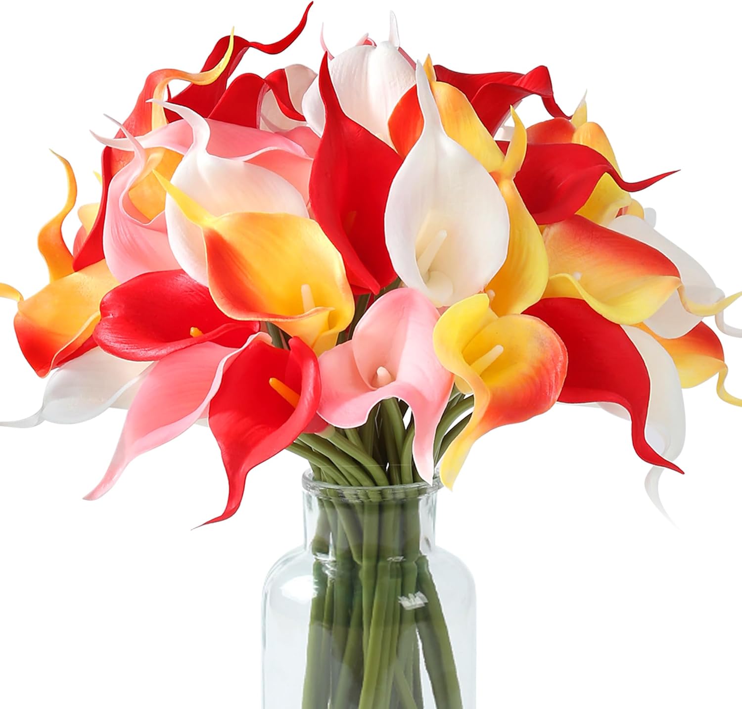 SITUMEIZI 24 PCS White Fake Flowers Artificial Calla Lily Silk Flowers Real Touch for Mother's Day Easter Home Kitchen Decor Wedding Bouquet Office Spring Decoration