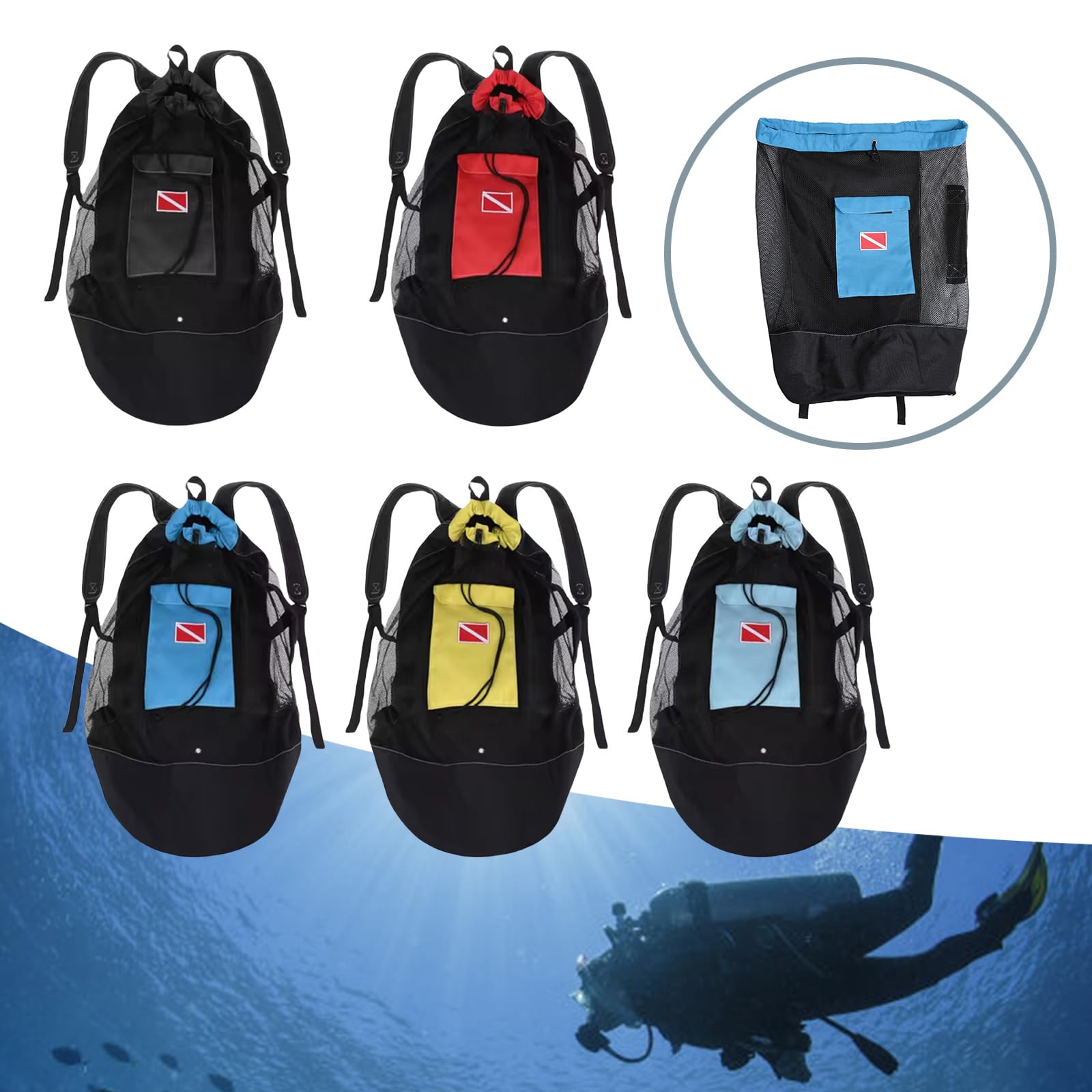 Zaino da 26 x 15 ' ' con coulisse, grande capacità, zaino per maschere subacquee, con tracolla, zaino da snorkeling