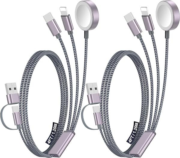 2Pack Travel Essentials for Apple Watch Charger,3-in-2 Multi Charging Cable
