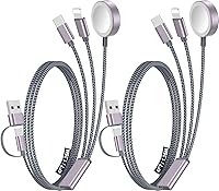 Vista 27 de Paquete de 1 cable de carga múltiple para artículos esenciales de viaje, cargador de Apple Watch, cargador de iPhone, [3 en 2] cable tipo Gris