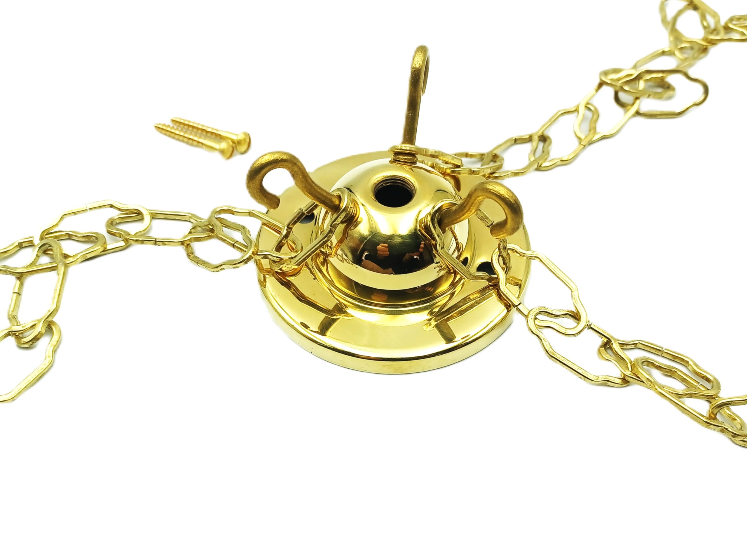 Polished Brass 3 Hook Ceiling Rose With 3 Lengths Of Gothic Decorative Chain & Screws