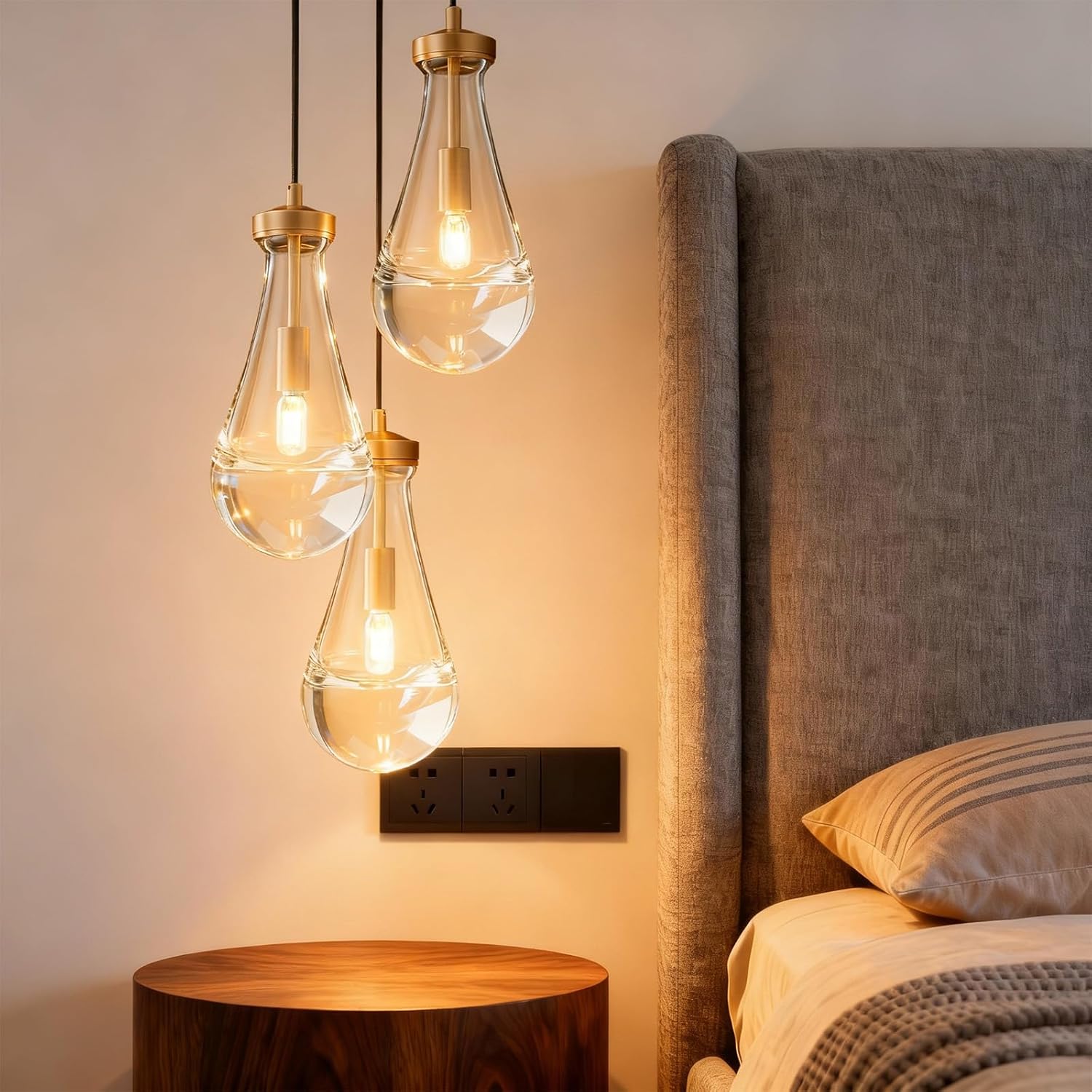 Raindrop Pendant Lights Kitchen Island 3-Light Teardrop Pendant Lights Brass Gold Pendant Light With Adjustable Suspension Cord for Dining Room,Bathroom,Bedroom Porch Corridor,Bulb Included