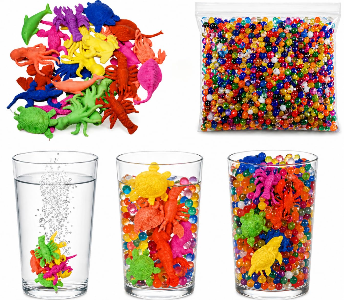 Crafts and Combo (2000 Crystal Water Jelly Balls + 20 Pcs Water Growing Animals) Water Ball for Home Decor, Vases Fillers, Toys Games Decoration -Transparent(N582)-image-40