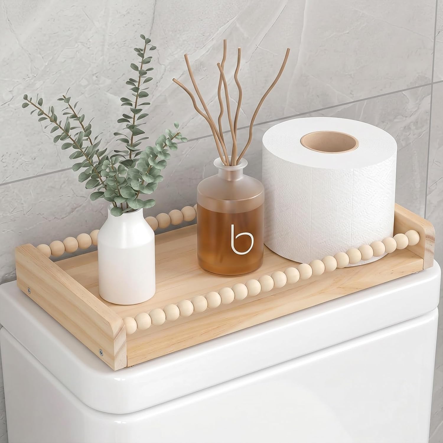 Novabright Toilet Paper Basket Holder 13 Inch Wood Bathroom Tank Tray Basket Back of Toilet Storage Toiletries Organizer for Bathroom, Living Room and Kitchen