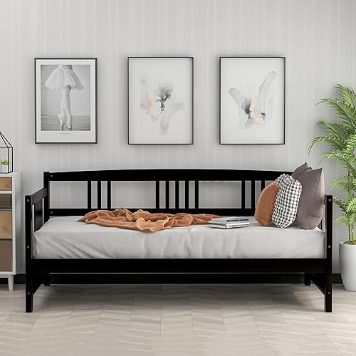 Miniatura 47 de Marco de sofá cama de madera, sofá cama individual con soporte de listones de madera, sofá cama con rieles (blanco)