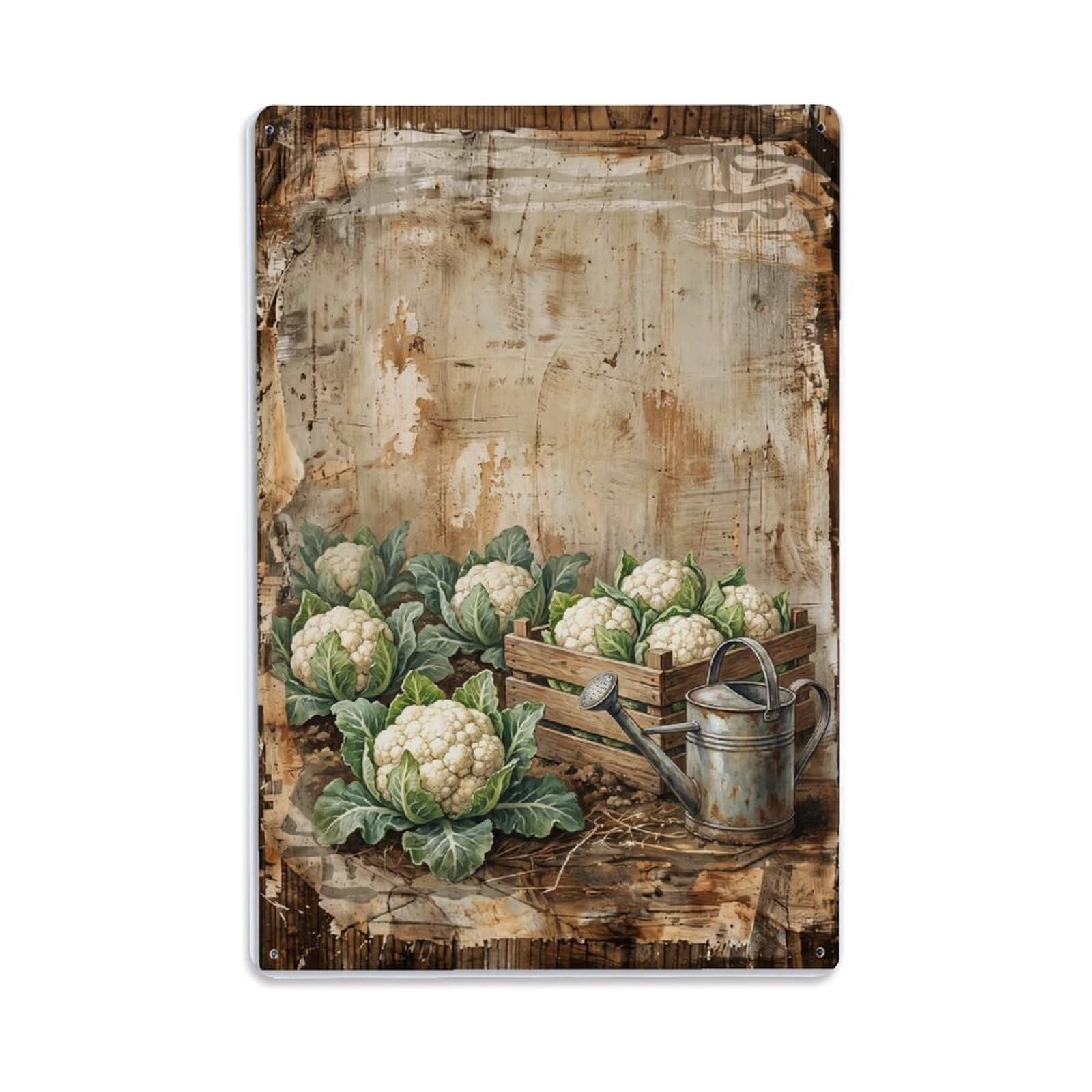 Cauliflower Garden White Vegetable Countryside Farm Metal Tin Sign Plaque Wall Decor for Cafe, Club Bar, Office, Home Garden Metal Poster 8x12Inch