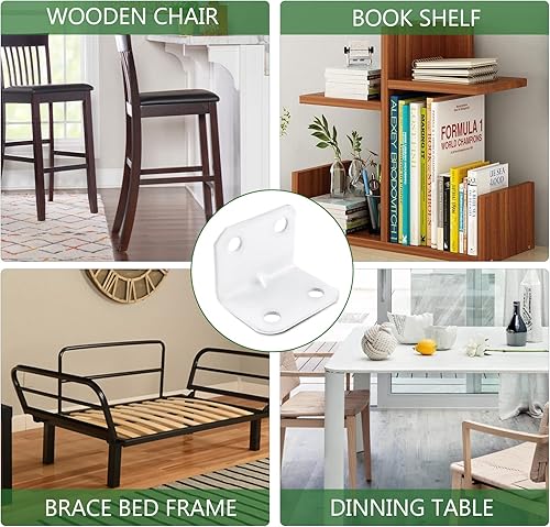 Miniatura 6 de Uenhoy 24 soportes de esquina blancos, soportes pequeños en forma de L de 1 x 1 x 1.3 pulgadas (0.984 x 0.984 x 1.260 in), 90 grados en ángulo recto