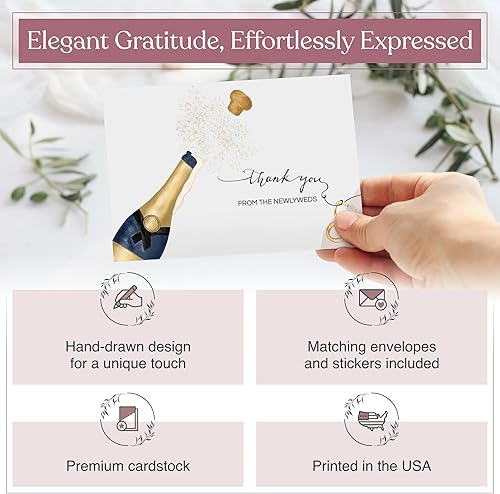 Miniatura 4 de Heather & Willow 100 tarjetas de agradecimiento de boda del nuevo Sr. y Sra. Tarjetas de agradecimiento a granel de 4 x 6 con sobres, notas de