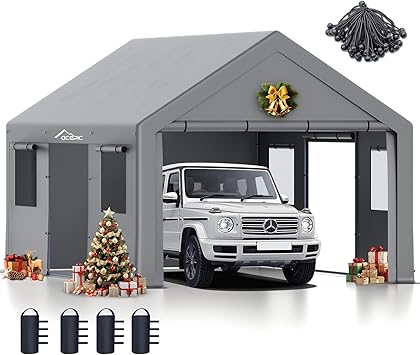 Upgraded 13x20 Heavy Duty Carport，Features Roll-up Windows & Doors, Portable Garage with UV Resistant Waterproof All-Season Tarp for Car, Truck, Boat