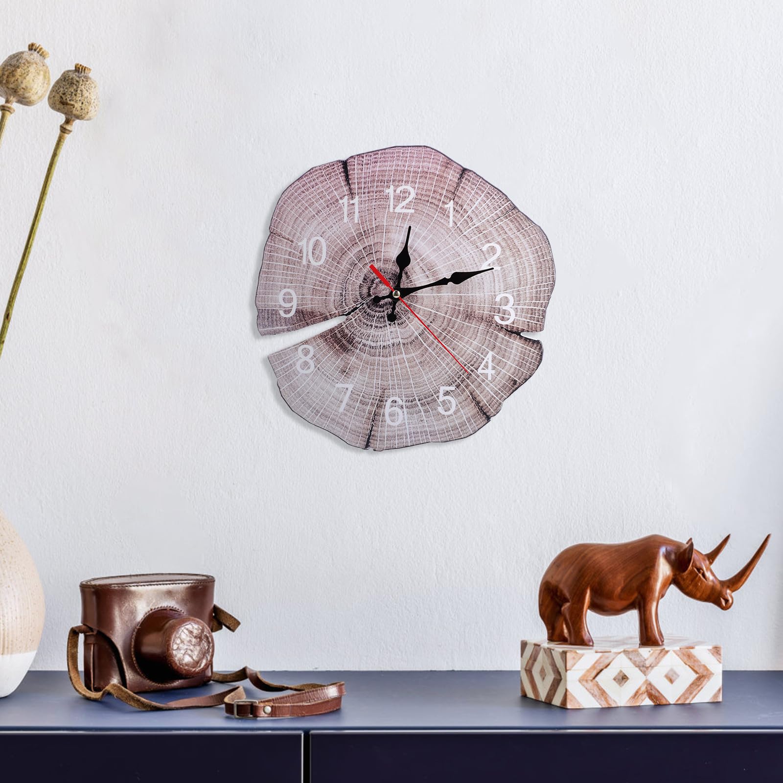Mikikit Jahresringuhr, Stilvolle Hängeuhr für Wanddekoration | Wohnzimmer und Schlafzimmerdeko, Kreative Schlichte Optik, 1 Stück Aa Batterie Nötig