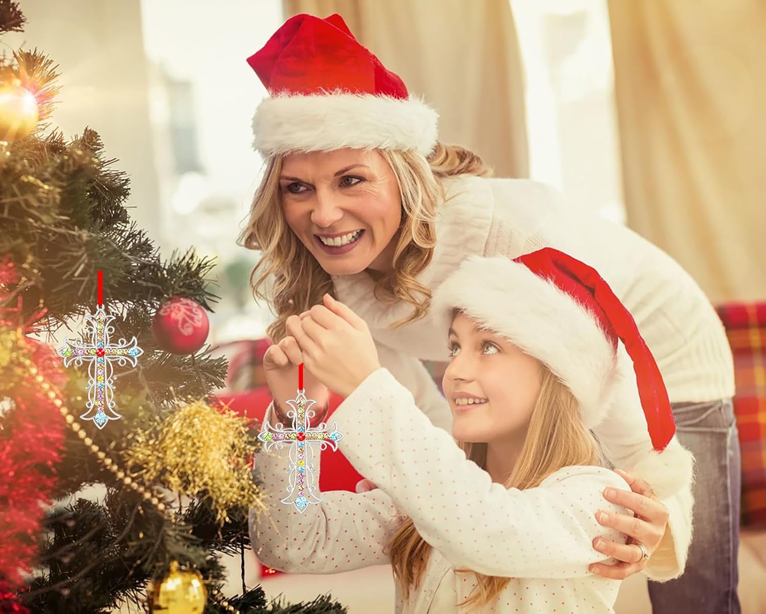 FaCraft Metal Cross Christian Christmas Ornaments - Religious Ornament Gifts for Women Girls Mom 2025 Cross Ornament for Christmas Tree Decorations Friends Family Nativity Keepsake Xmas Gifts - Image 4