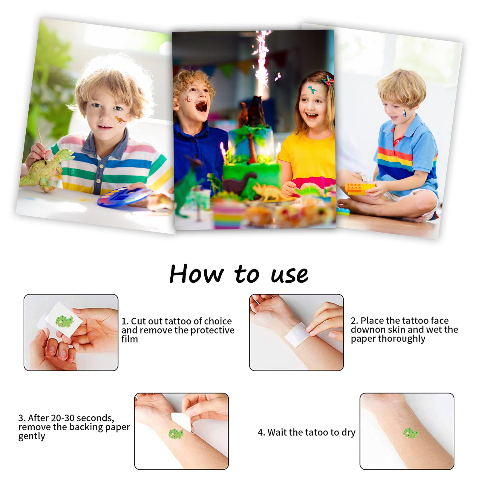 Tatuaggi Temporanei Dinosauro ZoomSky - 240 Pezzi Per Feste Bambini - Foto 2