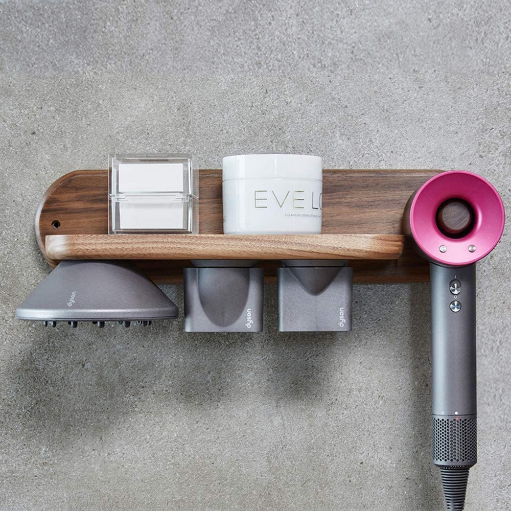Impermeabile Supporto Per Asciugacapelli Appendini Magnetici Supporto A Parete Per Asciugacapelli Per Dyson Supersonic, Diffusore E Ugelli Doppi, Supporto Presa Cavo (L, Legno di Noce)