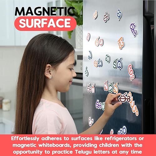 Miniatura 4 de Letras magnéticas del alfabeto telugu para el aula para niños, viene con 52 alfabetos de idioma telugu, 1 marcador, 1 pizarra blanca (juego de 3)