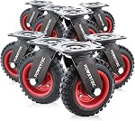POWERTEC 8 Inch Caster Wheels, Heavy Duty Fixed Plate Casters with Rubber Knobby Tread for Workbench, Dolly, Cart, Trolley, Wagon and Chicken Coop, Large Rubber Castor Wheels, 1PK (17053)