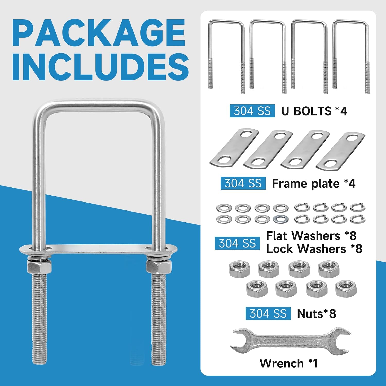 4 Sets M10 Square U-Bolts,3-1/16 Wx 6-1/2"L