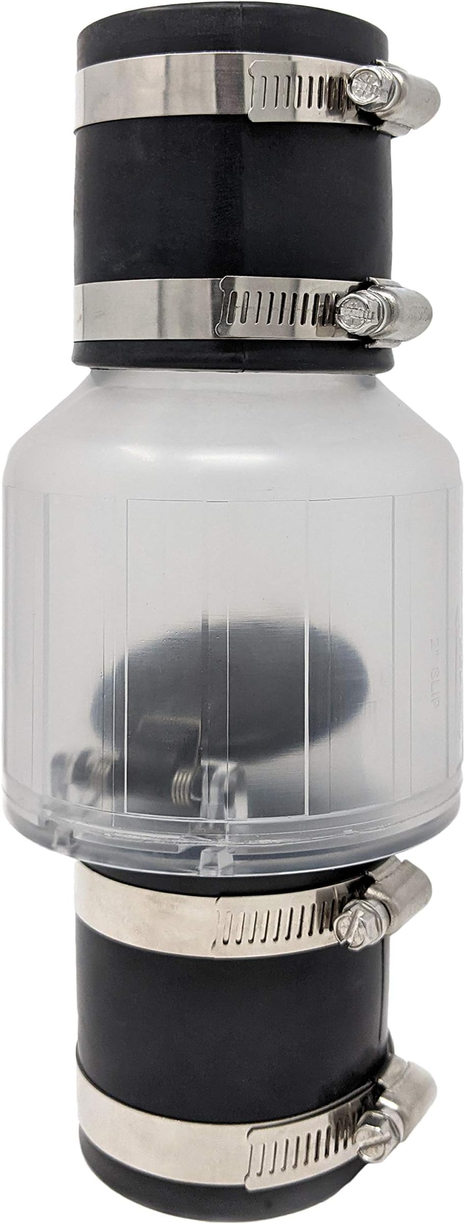 PumpSpy Silent Check Valve with Buna-N Couplings, Spring-Loaded Flapper, Sump Pump Life Expectancy Increase, Includes Steel Clamps Fit (2 Inches)