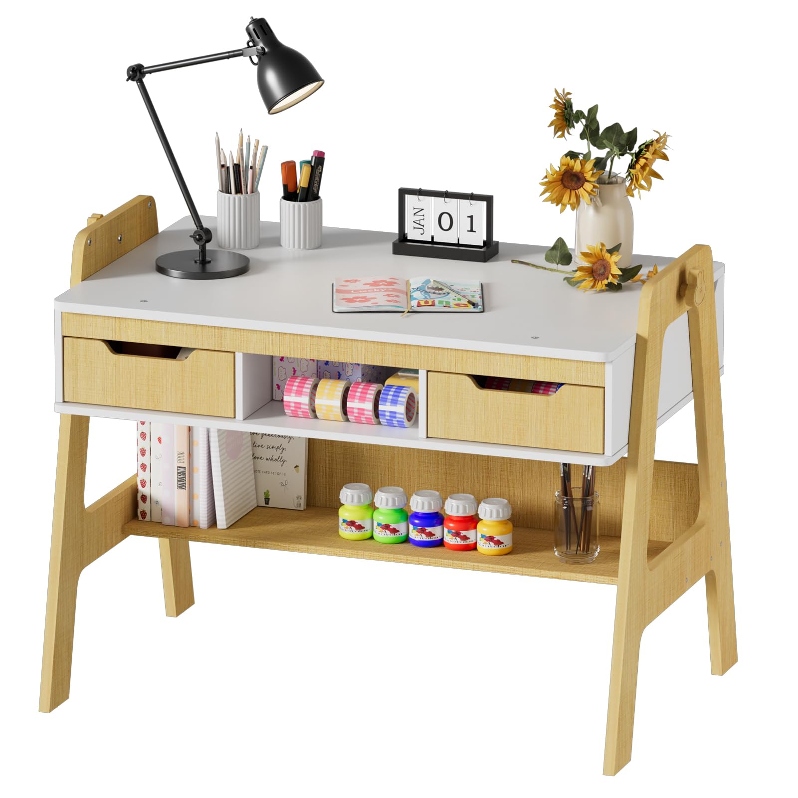 MSFE Kinderschreibtisch Set Mit Stuhl - Neigbare Tischplatte & LED Lampe