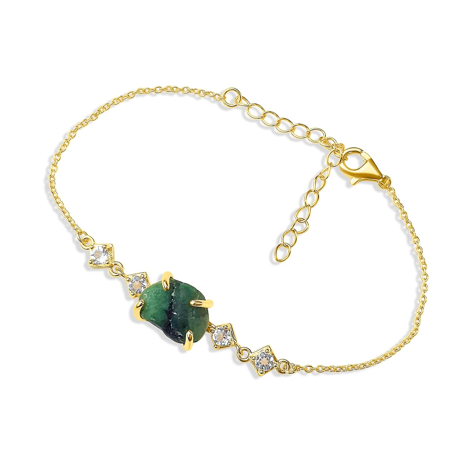 Raw Emerald Chain Bracelet May Birthstone Gift for Her on Valentine Birthday Christmas Anniversary Mothers day Uniquelan Jewelry (emerald-brazil, yellow-gold)