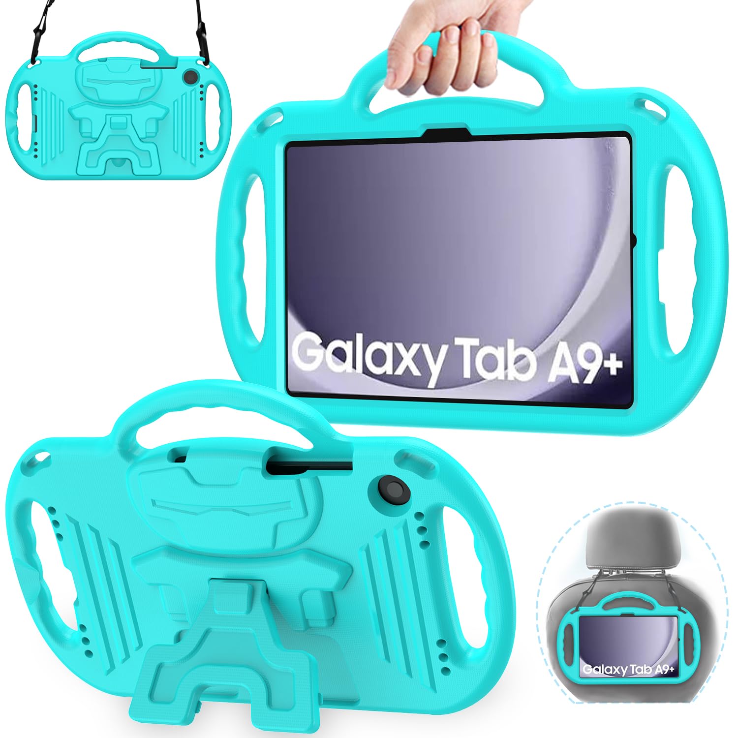 AVAWO Kids Case for Samsung Galaxy Tab A9+/A9 Plus 11 Inch 2023 Case, with Strap, Shockproof Lightweight Handle Stand 2023 Model (SM-X210/X216/X218), Turquoise
