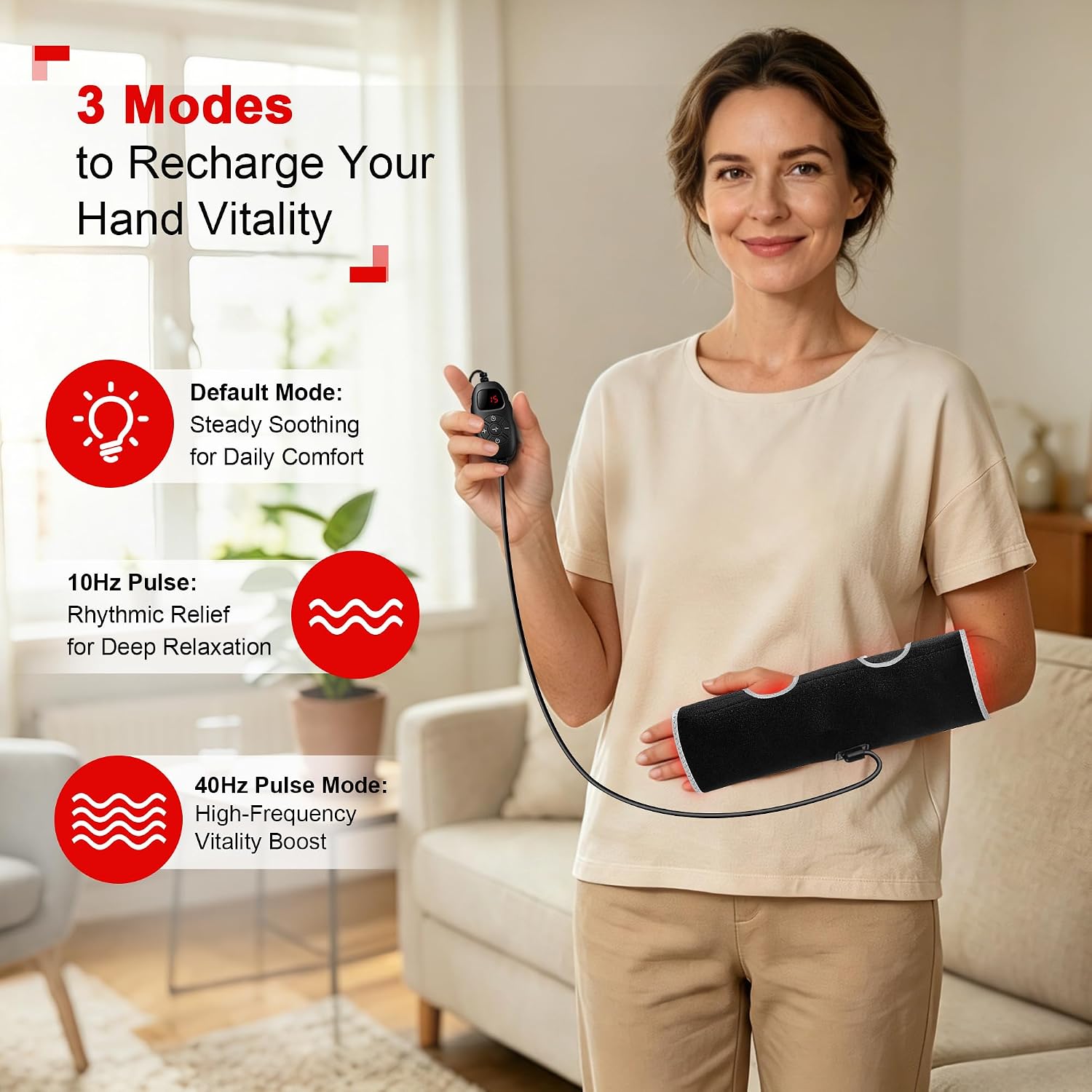 Red Light Therapy for Hands, Extended Coverage Wrap for Wrist and Hand, 14" × 4", Open-Fit Design for Multi-Area Use, 98 LEDs 660nm 850nm, Pulse Modes, Timer & 5 Brightness Levels
