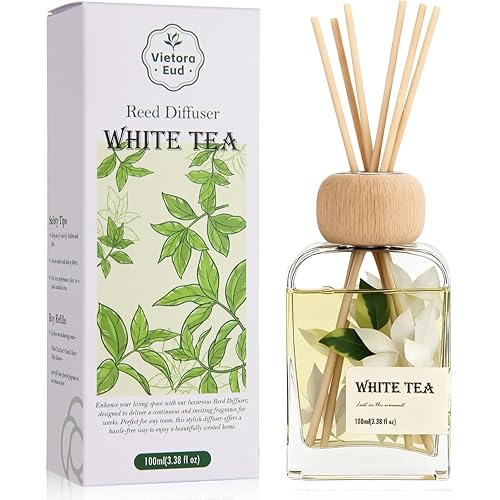 White Tea Essential Oil Reed Diffusers,Luxury Hotel Collection Diffuser Oil Inspired by Westin for Home&Office, Bedroom Living Room Shelf Decor,Bathroom Accessories,Non-Toxic & Gift Ready,3.34 FL OZ