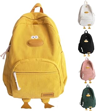 Duck Cute Backpack, Large Capacity Cute Funny Aesthetic Kawaii Corduroy Mochila Yellow