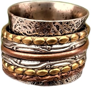 Designer Spinner Ring 925 Sterling Silver Plated Ring Men's & Women Spinner Band Ring Meditation Ring Solid Spinner Wide Band Ring Three Tone Ring Thumb Ring Fidget Ring Spinner Band Anxiety Ring