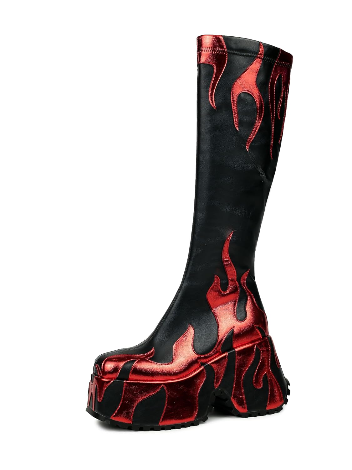 HiColor women’s side zipper high heeled Flames Printing Chunky sole boots Short boots round toe boots - Review, Price and Buying Guide