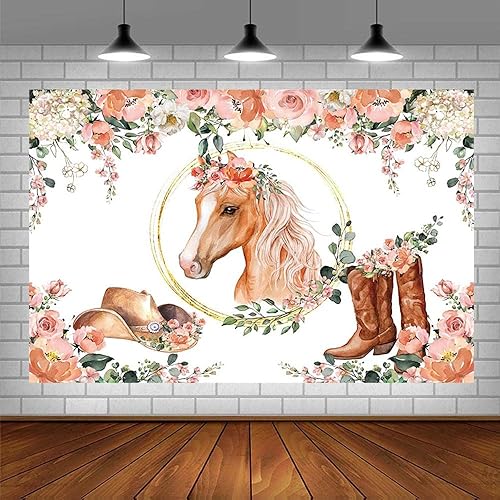 Miniatura 3 de SENDY Telón de fondo de caballo de 8 x 6 pies, vaquera occidental, decoración de cumpleaños, baby shower, suministros de decoración de cumpleaños,