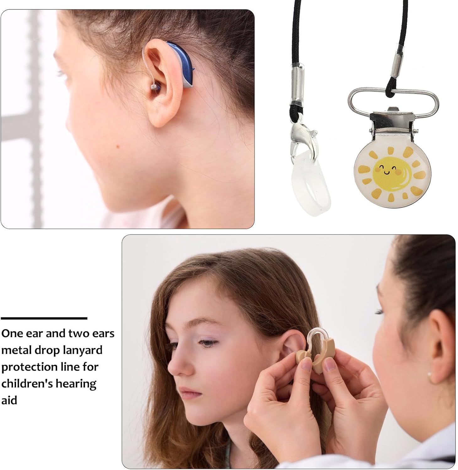 Hearing Aid Clip Protector Cord Anti-lost Lanyard Strap Metal Security Rope for Single Ear Hearing Amplifier