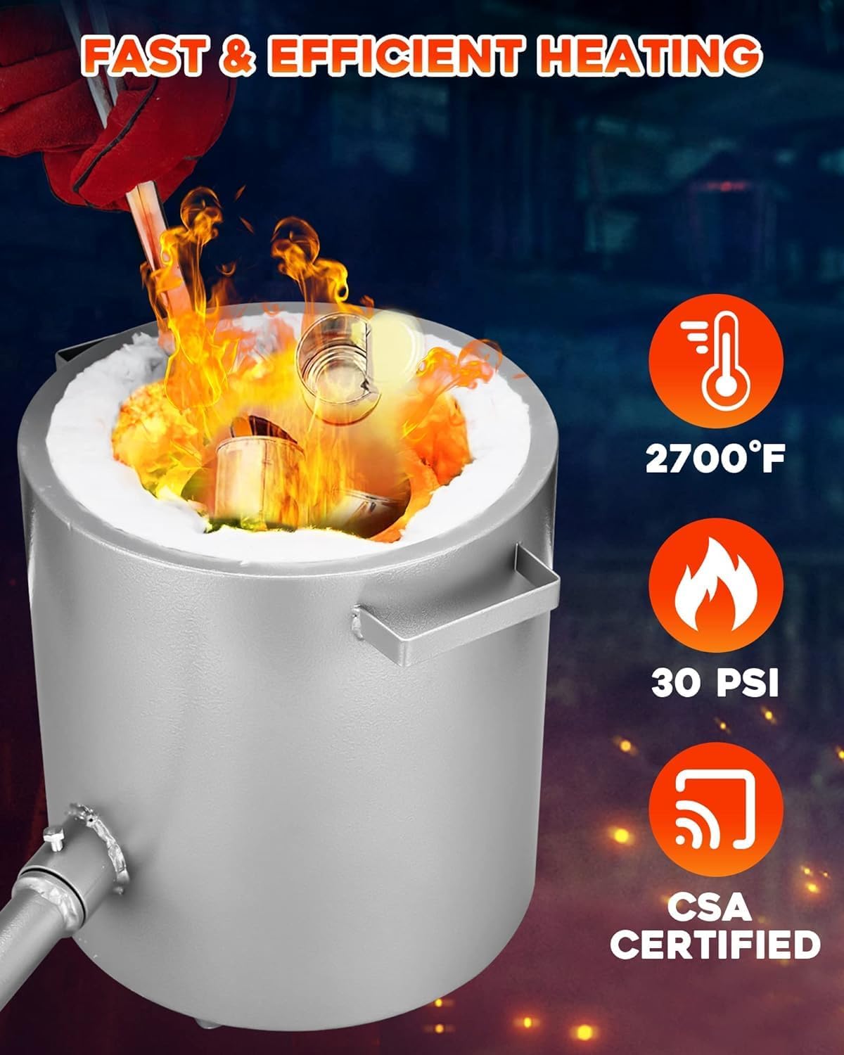 6KG Propane Melting Furnace Kit - 2700°F High Capacity Smelting Furnace Kit Ideal for Scrap Metal Recycling, Gold, Silver, Copper, and Aluminum