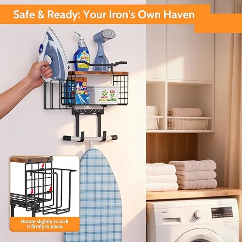 Miniatura 4 de Soporte para tabla de planchar, soporte de pared para tabla de planchar T&Y con organizador de planchado, organizador de almacenamiento de metal