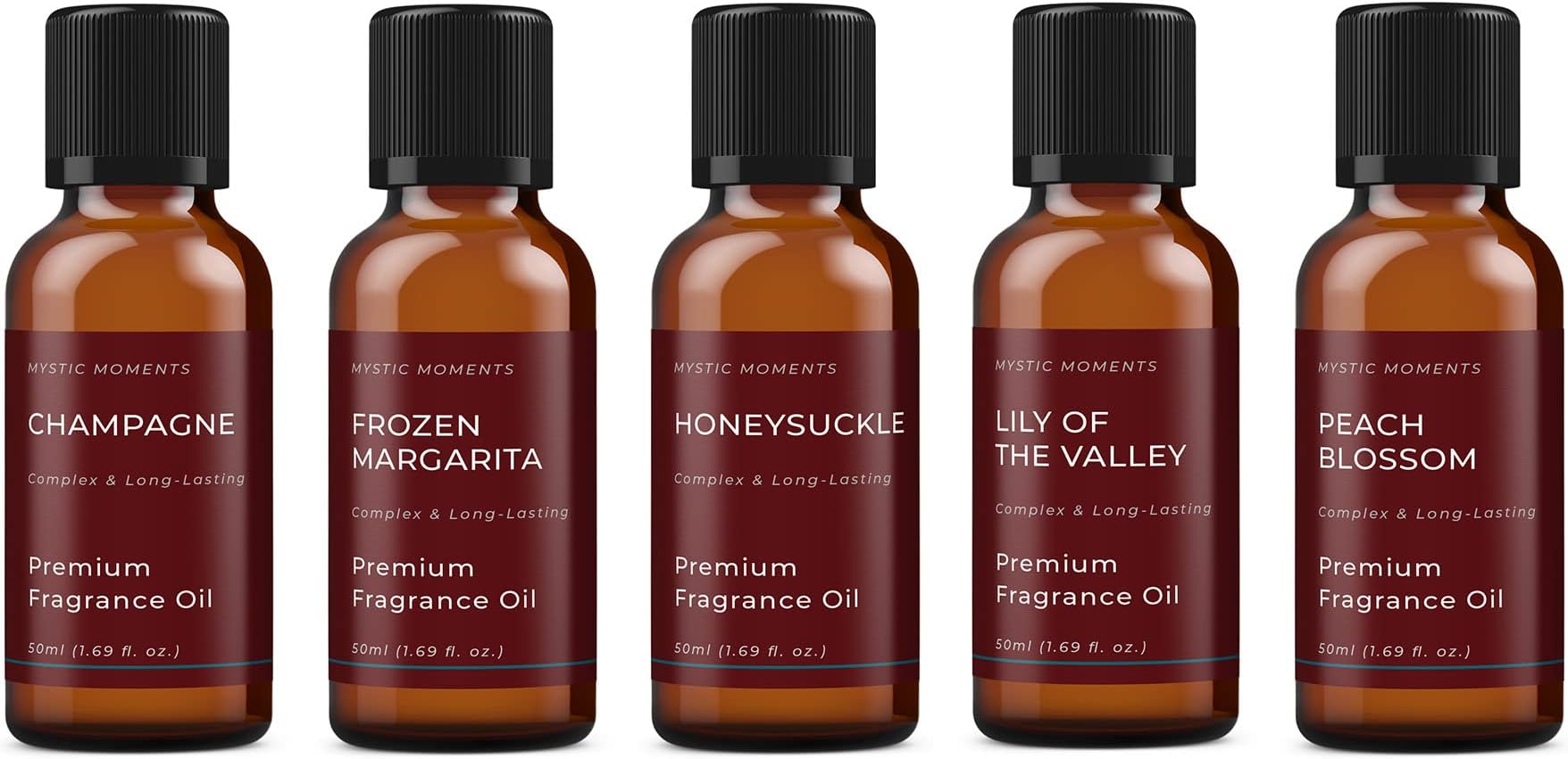 Mystic Moments | Hers Fragrance Oil Gift Starter Pack 5x50ml | Champagne, Frozen Margarita, Honeysuckle, Lily of The Valley, Peach Blossom | Perfect as a Gift