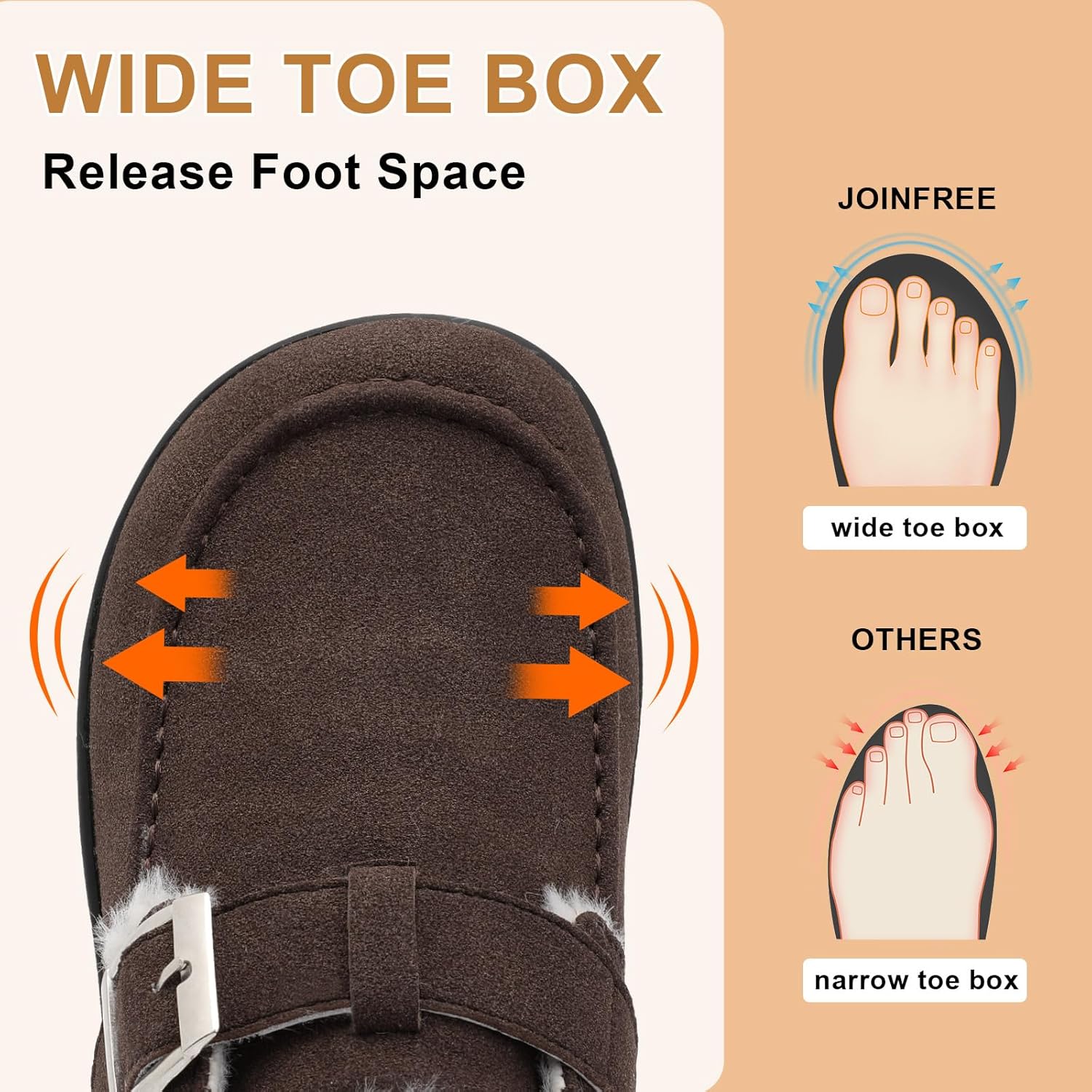 JOINFREE Womens Fuzzy Slippers Cozy Wide Mules Adjustable Diabetic Slippers Warm Memory Foam House Clogs Slipper Indoor Outdoor Potato Shoes for Edema Swollen Feet - Image 3