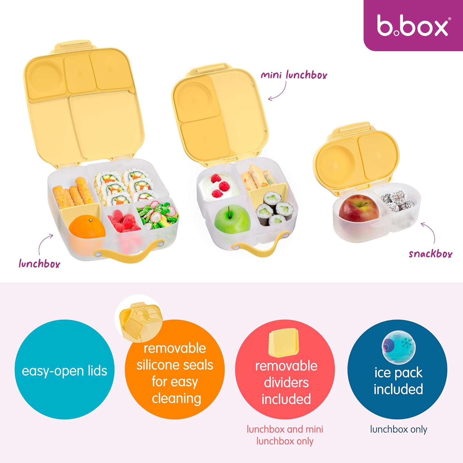 b.box Lunch Box for Big Eaters All Ages - 8.5 Cup Leak Proof Bento Box with 4 Compartments, School Lunch Container with Ice Pack, Dishwasher Safe, BPA-Free, PFAS-Free - Lemon Twist - Image 7